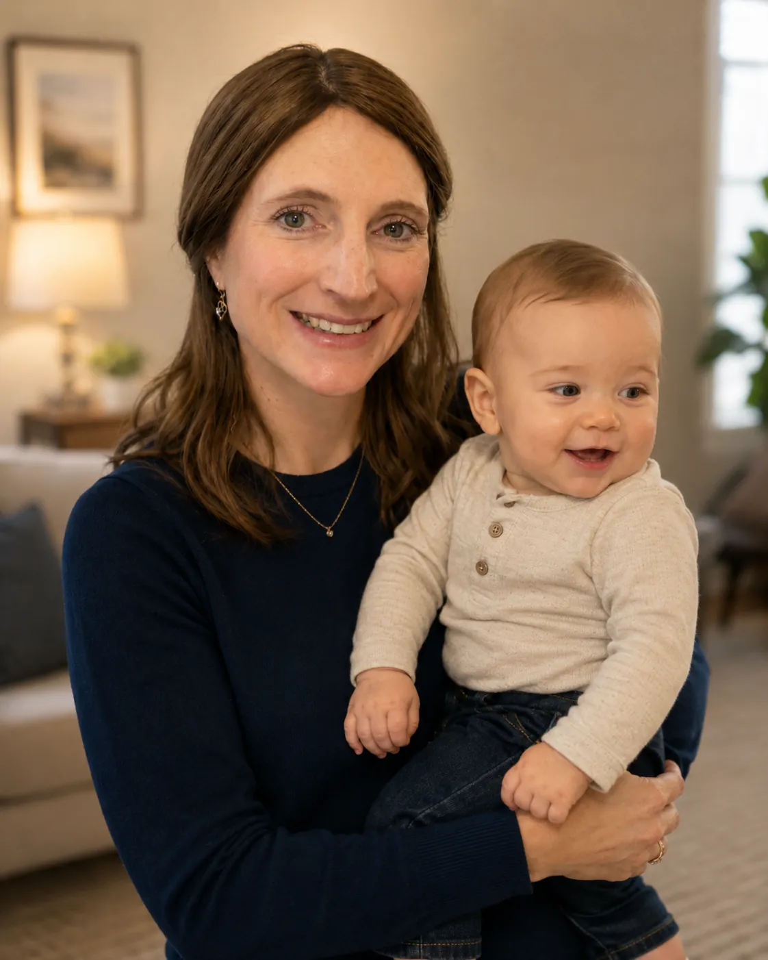 Sarah Mann con bambino